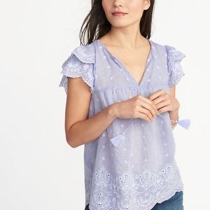 Never Worn Eyelet Linen Blouse with Ties
